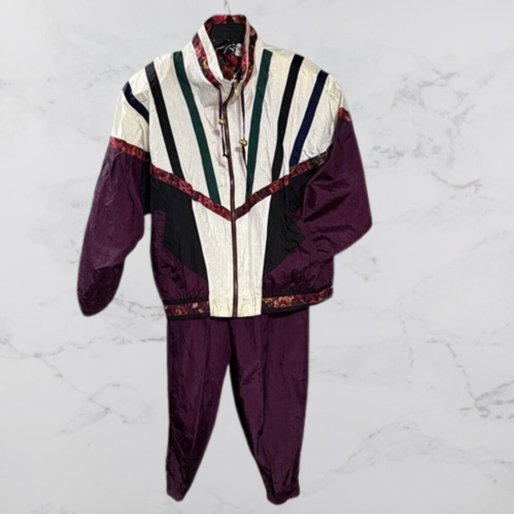 Athletech Purple & Cream Retro Track Jacket and Pants Set